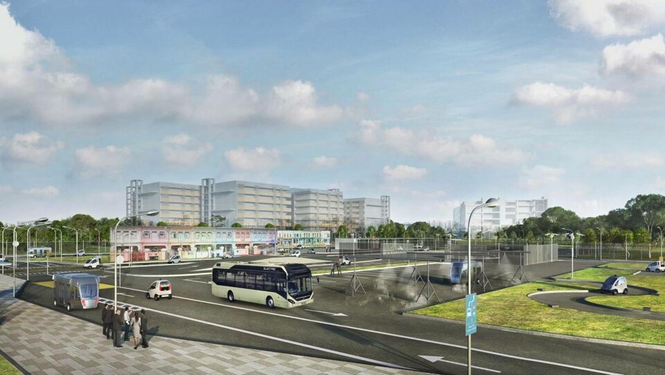 Illustration av en Volvobuss på en testbana för automatiserad körning. Foto: Volvo Illustration av en Volvobuss på en testbana för automatiserad körning. Foto: Volvo