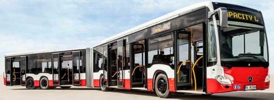Mercedes Capa City L är en 21 meter lång buss med fem dörröppningar och plats för 191 passagerare. Foto: Daimler