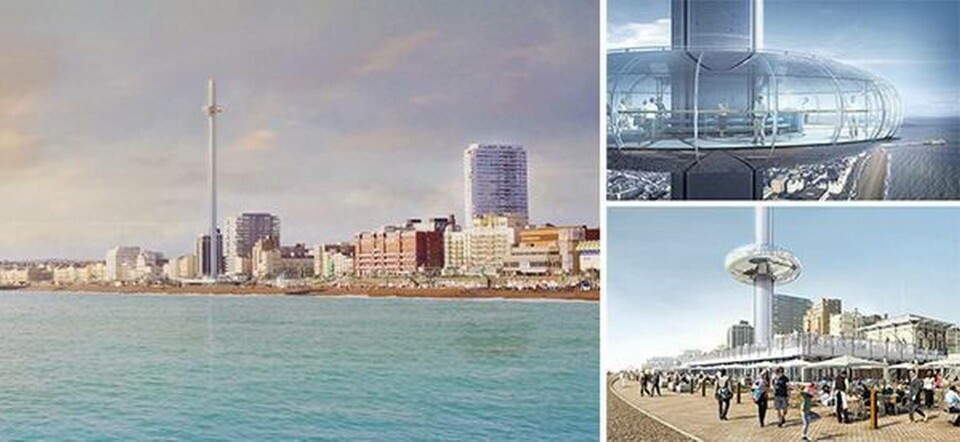 Från gondolen som lyfts upp till 138 meter ska man ha fri utsikt upp till 40 km. Foto: British Airways i360 Från gondolen som lyfts upp till 138 meter ska man ha fri utsikt upp till 40 km. Foto: British Airways i360