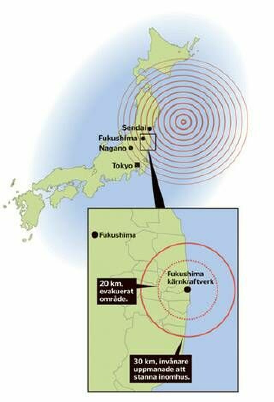 Karta över katastrofområdet i Japan. Karta: Jonas Askergren