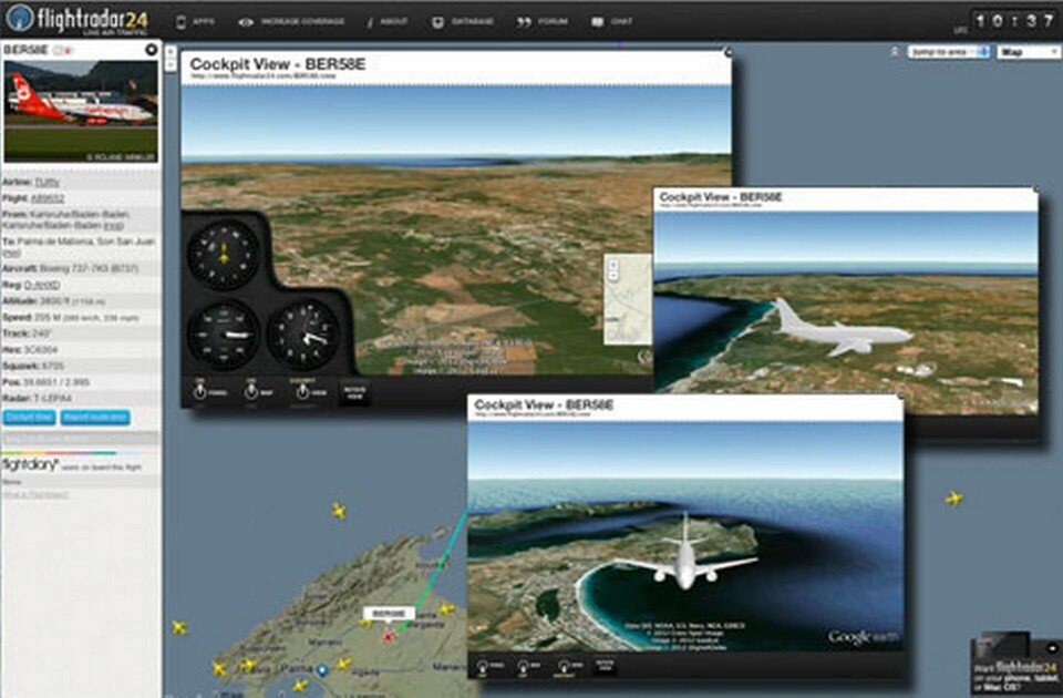 Med hjälp av Google Earth visar nu Flightradar24 hur en flight ser ut från luften. Foto: Flightradar24.com Med hjälp av Google Earth visar nu Flightradar24 hur en flight ser ut från luften. Foto: Flightradar24.com