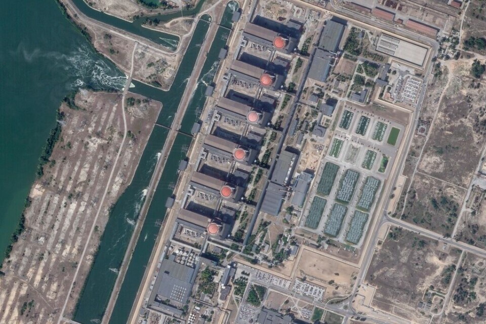Satellitbild över Zaporizjzja kärnkraftverk, tagen 2019. Foto: Planet Labs PBC/AP/TT