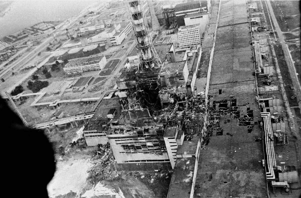 Flygbild över kärnkraftverket i Tjernobyl från april 1986. Foto: AP