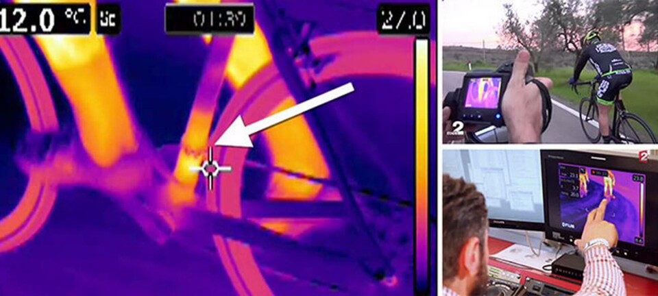 Bilder från en värmekamera tyder på att det finns en dold elmotor i tävlingscykeln. Foto: Francetv Sport Foto: Francetv Sport Bilder från en värmekamera tyder på att det finns en dold elmotor i tävlingscykeln. Foto: Francetv Sport Foto: Francetv Sport