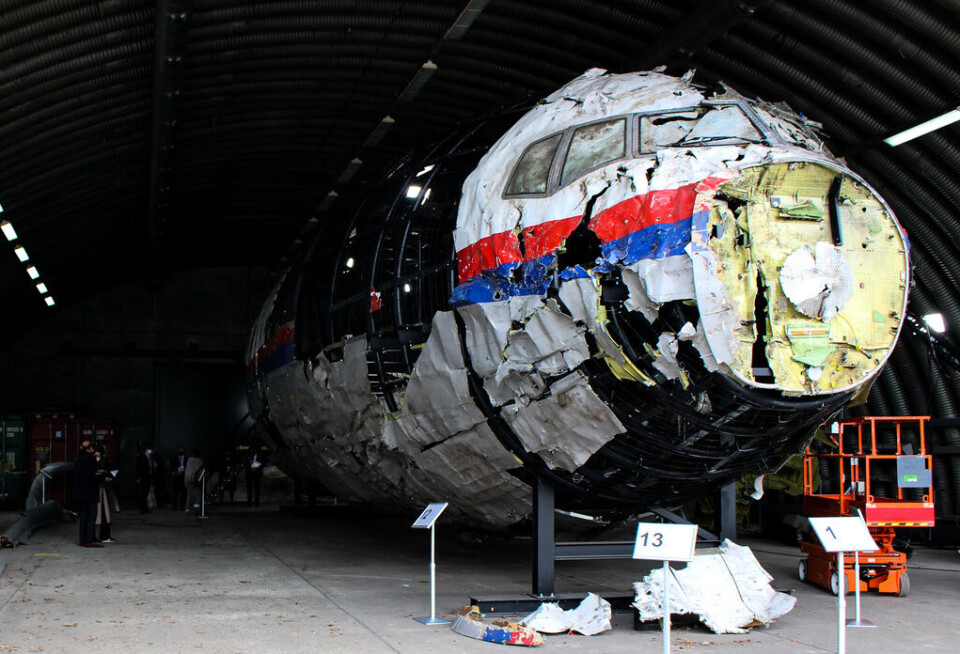 Boeing 777-200ER-passagerarplanet. Delvis ihopsatt från delar av vraket som samlats in från haveriplatsen efter nedskjutningen av trafikflygplanet MH17, 2014 i Ukraina. Foto: Vitaly Chugin/TASS/Sipa USA/TT Boeing 777-200ER-passagerarplanet. Delvis ihopsatt från delar av vraket som samlats in från haveriplatsen efter nedskjutningen av trafikflygplanet MH17, 2014 i Ukraina. Foto: Vitaly Chugin/TASS/Sipa USA/TT