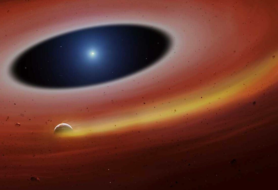 Bilden är en illustration. Planetfragmentet kretsar runt den vita dvärgen. Foto: University of Warwick/Mark Garlick Bilden är en illustration. Planetfragmentet kretsar runt den vita dvärgen. Foto: University of Warwick/Mark Garlick