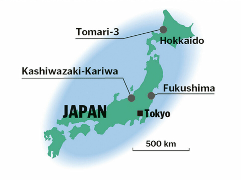 Den enda reaktor som ännu är i drift är tryckvattenreaktorn Tomari-3 på ön Hokkaido i norra Japan. Karta: Jonas Askergren