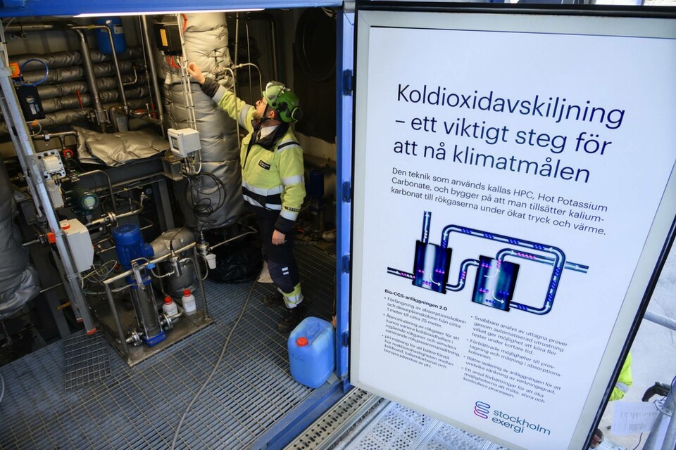 Bio-CCS, 'Carbon Capture and Storage', är en teknik för att fånga in koldioxid från industrin. Arkivbild. Foto: Anders Wiklund/TT Bio-CCS, 'Carbon Capture and Storage', är en teknik för att fånga in koldioxid från industrin. Arkivbild. Foto: Anders Wiklund/TT