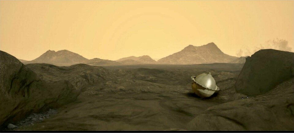 En rendering visar Davinci-sonden på Venus yta. Foto: Nasa