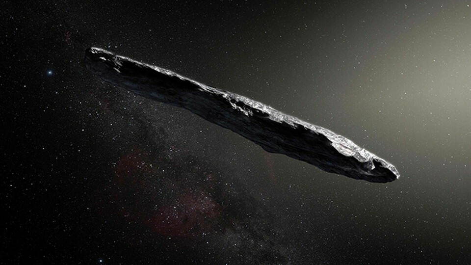 En grafik av hur Oumuamua skulle kunna se ut på närmare håll. Foto: AFP PHOTO / European Southern Observatory / M. Kornmesser / TT