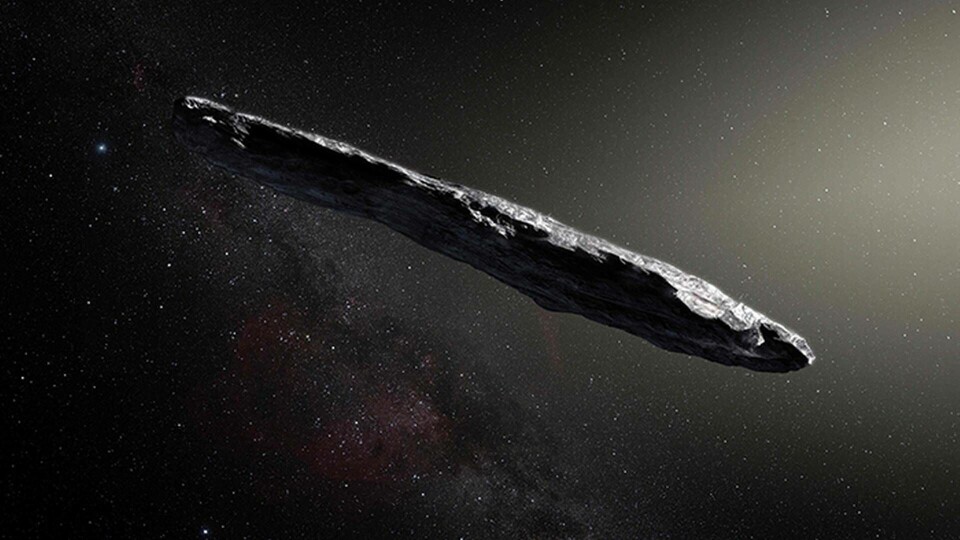 En grafik av hur Oumuamua skulle kunna se ut på närmare håll. Foto: AFP PHOTO / European Southern Observatory / M. Kornmesser / TT En grafik av hur Oumuamua skulle kunna se ut på närmare håll. Foto: AFP PHOTO / European Southern Observatory / M. Kornmesser / TT