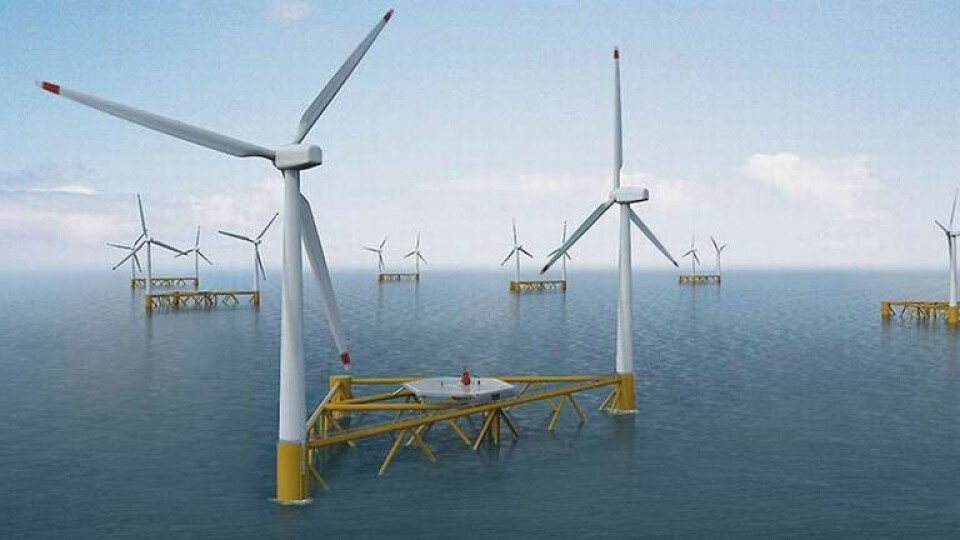 Så här kan en framtida minipark av Hexicons vindkraftverk se ut. En enhet byggs nu utanför Skottlands nordöstra kust. Foto: Hexicon