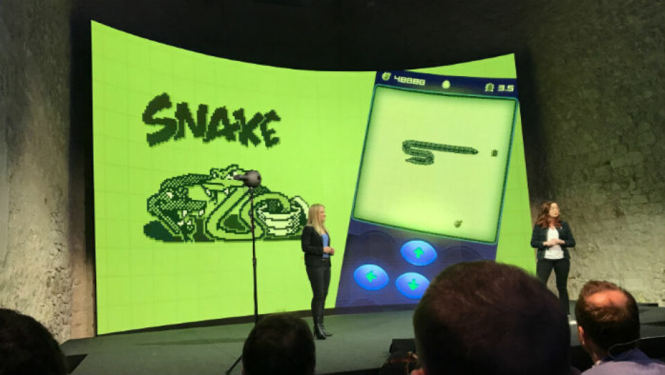 HMD fortsatte att surfa på nostalgivågen. Förutom en ny 3310 släpper man också klassiska spelet Snake i en färsk version för Facebook. Foto: Kalle Wiklund HMD fortsatte att surfa på nostalgivågen. Förutom en ny 3310 släpper man också klassiska spelet Snake i en färsk version för Facebook. Foto: Kalle Wiklund