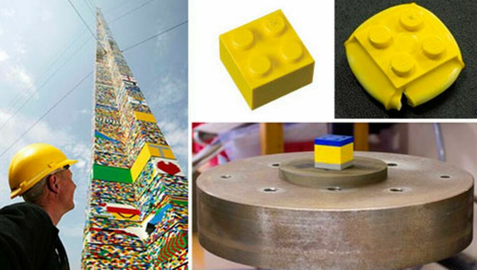 En Legokloss kan belastas med 432 kg innan den pressas ihop. Foto: Lego och Open University