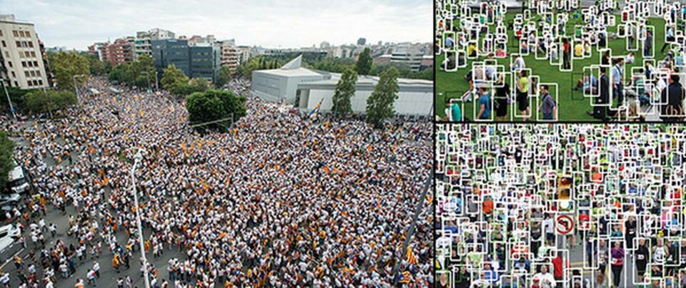 Enligt en automatisk beräkning deltog 530 000 personer i demonstrationen i Barcelona som enligt arrangörerna hade lockat 1,5 miljoner människor. Foto: UCF/Alamy Enligt en automatisk beräkning deltog 530 000 personer i demonstrationen i Barcelona som enligt arrangörerna hade lockat 1,5 miljoner människor. Foto: UCF/Alamy