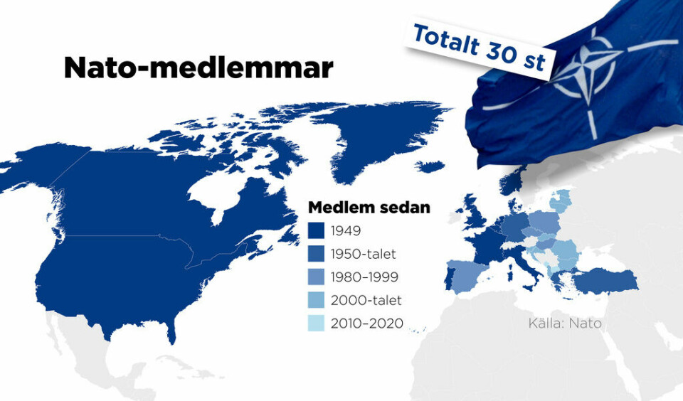 Här finns de 30 medlemsländerna i militäralliansen Nato. Foto: Anders Humlebo