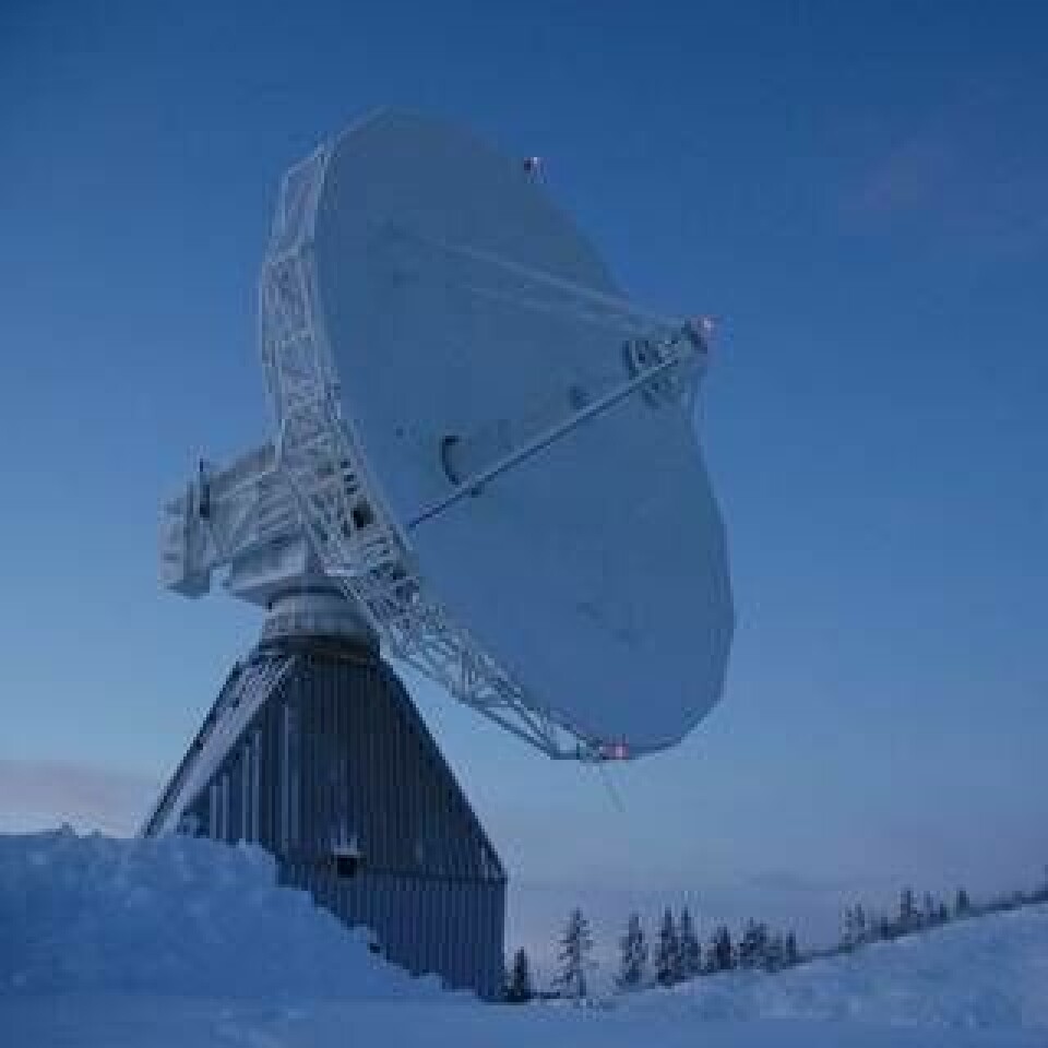 Den nya basstationen i Kiruna som ska hålla ordning på de europeiska navigationssatelliterna i Galileo-systemet. Foto: Swedish Space Corporation