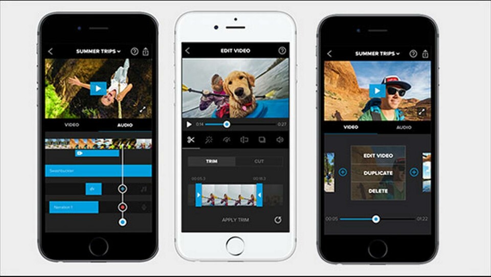 De nya videoredigeringsapparna kan användas både i mobiler och på surfplattor. Foto: GoPro De nya videoredigeringsapparna kan användas både i mobiler och på surfplattor. Foto: GoPro