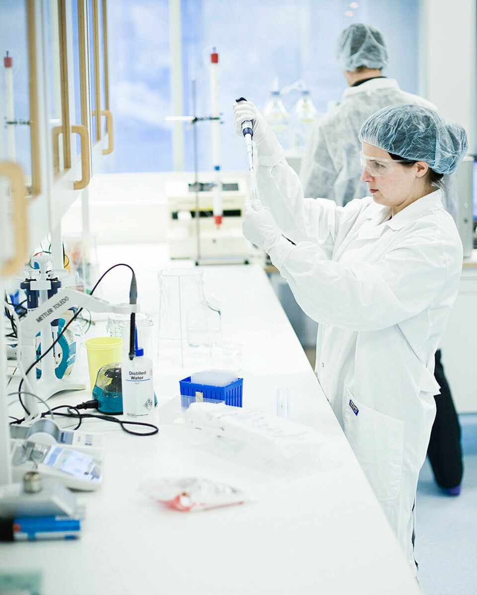 Therése Kallur, produktansvarig på Biolamina, arbetar med att optimera de naturliga mänskliga proteinerna som får stamceller att må bra. Foto: Mattias Karlen