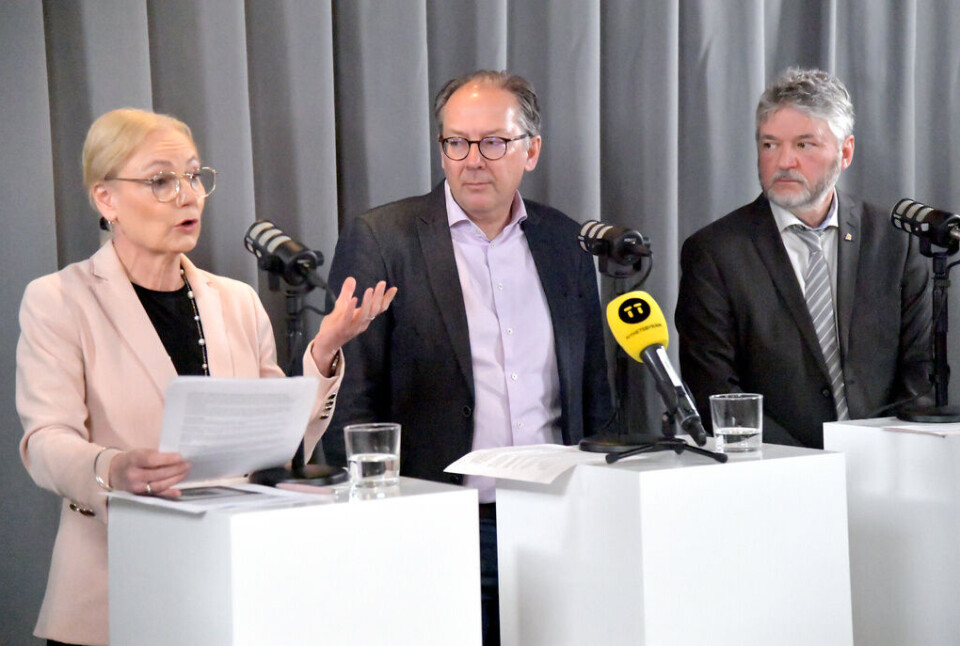 Charlotte Petri Gornitzka, generaldirektör för MSB, Anders Holmestig, VD Fastighetsägarna och Anders Nordstrand, VD på Sveriges Allmännytta på dagens pressträff. Foto: Marko Säävälä/TT Charlotte Petri Gornitzka, generaldirektör för MSB, Anders Holmestig, VD Fastighetsägarna och Anders Nordstrand, VD på Sveriges Allmännytta på dagens pressträff. Foto: Marko Säävälä/TT