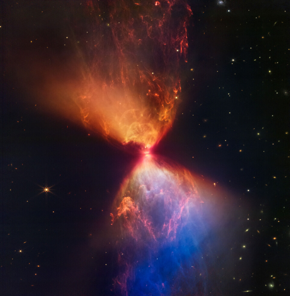L1527 fångad med Nircam. Foto: NASA, ESA, CSA, and STScI. Image processing: J. DePasquale, A. Pagan, and A. Koekemoer (STScI) L1527 fångad med Nircam. Foto: NASA, ESA, CSA, and STScI. Image processing: J. DePasquale, A. Pagan, and A. Koekemoer (STScI)