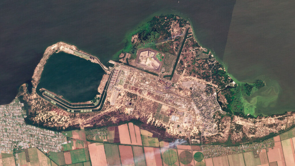 Satellitbild över kärnkraftverket Zaporizjzja från den 25 augusti. Foto: Planet Labs PBC/TT