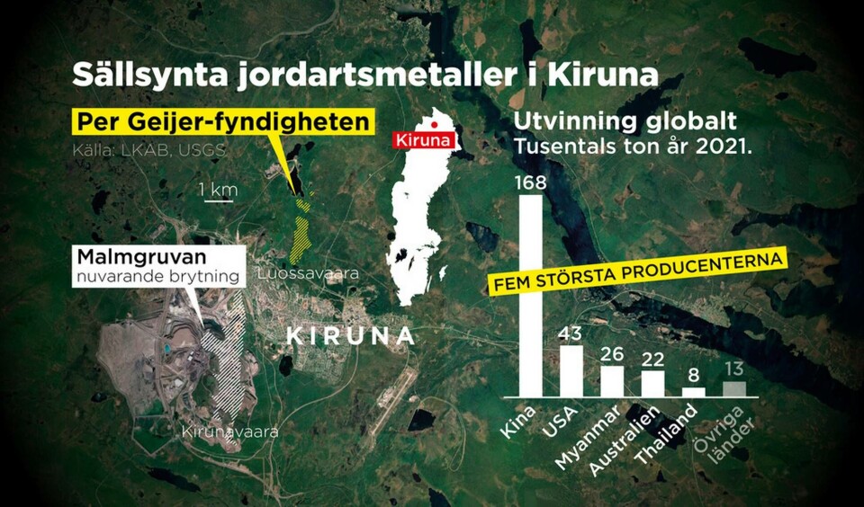 Järnmalmen vid Per Geijer-området i Kiruna innehåller ovanligt rikliga mängder av de sällsynta jordartsmetallerna. Foto: Johan Hallnäs Järnmalmen vid Per Geijer-området i Kiruna innehåller ovanligt rikliga mängder av de sällsynta jordartsmetallerna. Foto: Johan Hallnäs