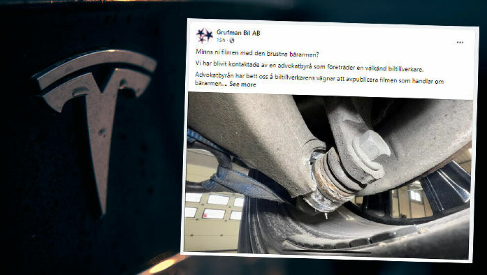Tesla kontaktade bilverkstaden som hade publicerat en video på Teslabil som hade brusten bärarm. Foto: Unsplash Tesla kontaktade bilverkstaden som hade publicerat en video på Teslabil som hade brusten bärarm. Foto: Unsplash