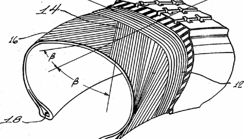 Utvecklingen av däckens innanmäte, stålkorden (efter engelskans cord, stomme) är en viktig del i den rullande teknikhistorien. Bilden visar uppbyggnad av ett radialdäck. Foto: WIKIMEDIA