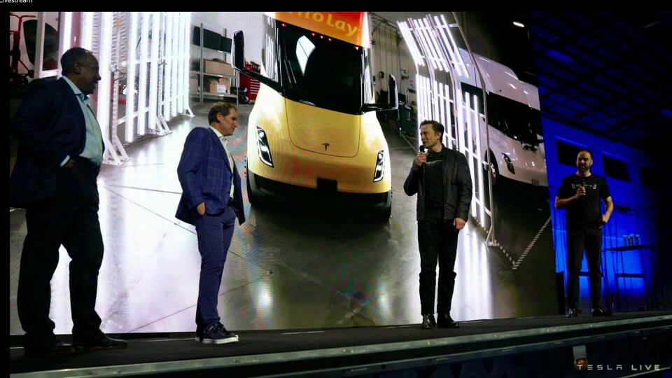Teslas vd Elon Musk under Tesla Semi-eventet. Foto: Tesla Teslas vd Elon Musk under Tesla Semi-eventet. Foto: Tesla