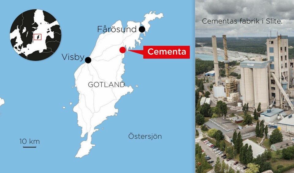 Kartan visar var Cementas anläggning på Gotland ligger. Foto: Anders Humlebo/TT