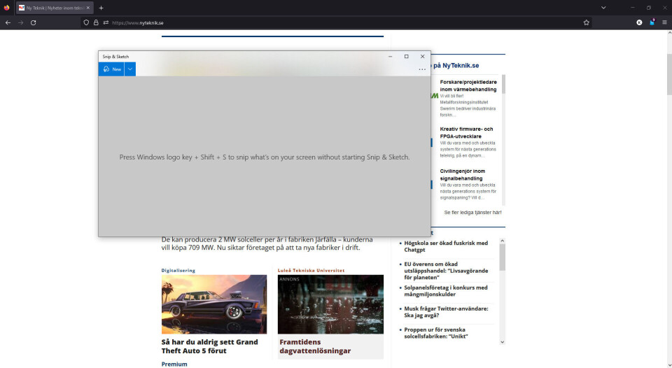 Skärmdump med Snip & sketch i Windows 10. Skärmdump med Snip & sketch i Windows 10.