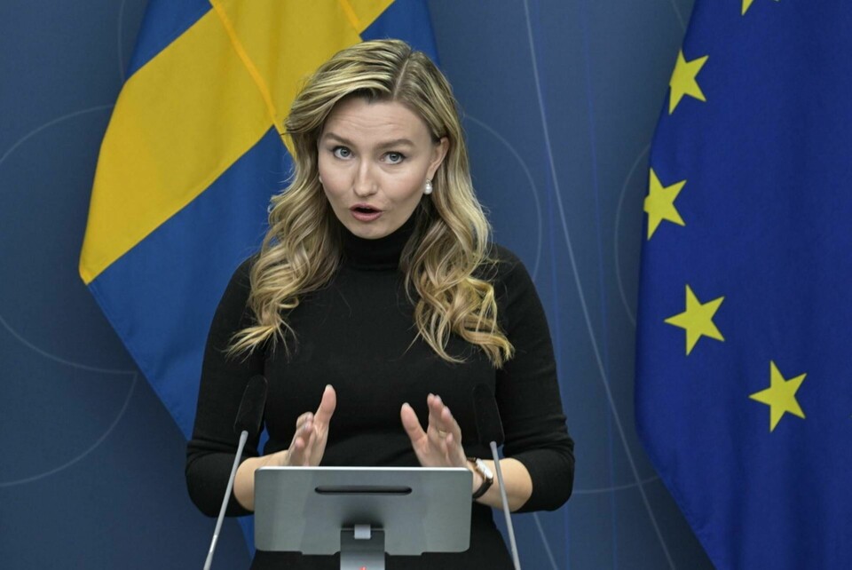 Energi- och näringsminister Ebba Busch (KD) presenterar nytt elstöd för hela Sverige. Foto: Janerik Henriksson /TT