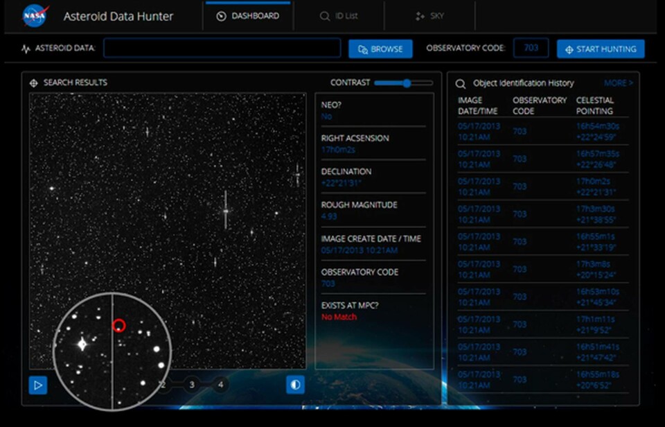 Med programmet Asteroid Data Hunter kan amatörastronomer leta efter asteroider som fotograferats med egna teleskopkameror.. Foto: Nasa Med programmet Asteroid Data Hunter kan amatörastronomer leta efter asteroider som fotograferats med egna teleskopkameror.. Foto: Nasa