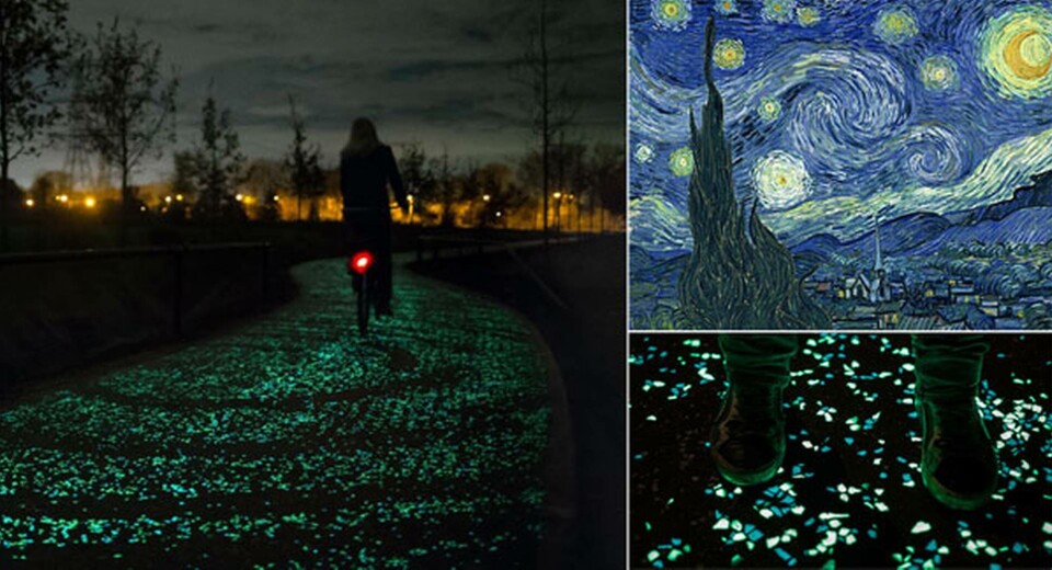 Mönstret i den lysande vägen har en målning av Van Gogh som förlaga. Foto: Studio Roosegaarde Mönstret i den lysande vägen har en målning av Van Gogh som förlaga. Foto: Studio Roosegaarde