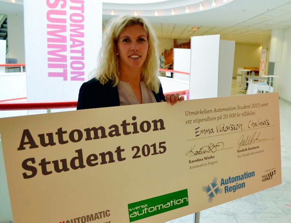 Emma Vidarssons vinnande examensuppsats är en del i ett större arbete på Chalmers om energioptimering av robotar. Foto: Fredrik Karlsson Emma Vidarssons vinnande examensuppsats är en del i ett större arbete på Chalmers om energioptimering av robotar. Foto: Fredrik Karlsson