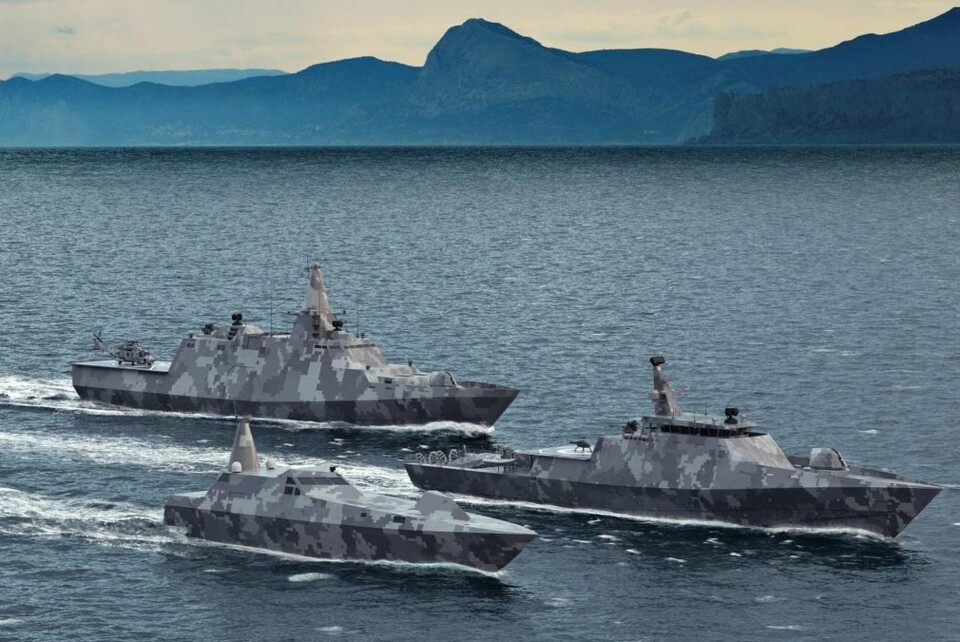 Saab utvecklar en ny serie fartyg för försvarsändamål. Så här skulle några av dem kunna se ut. Bilden är en rendering. Foto: Saab Saab utvecklar en ny serie fartyg för försvarsändamål. Så här skulle några av dem kunna se ut. Bilden är en rendering. Foto: Saab