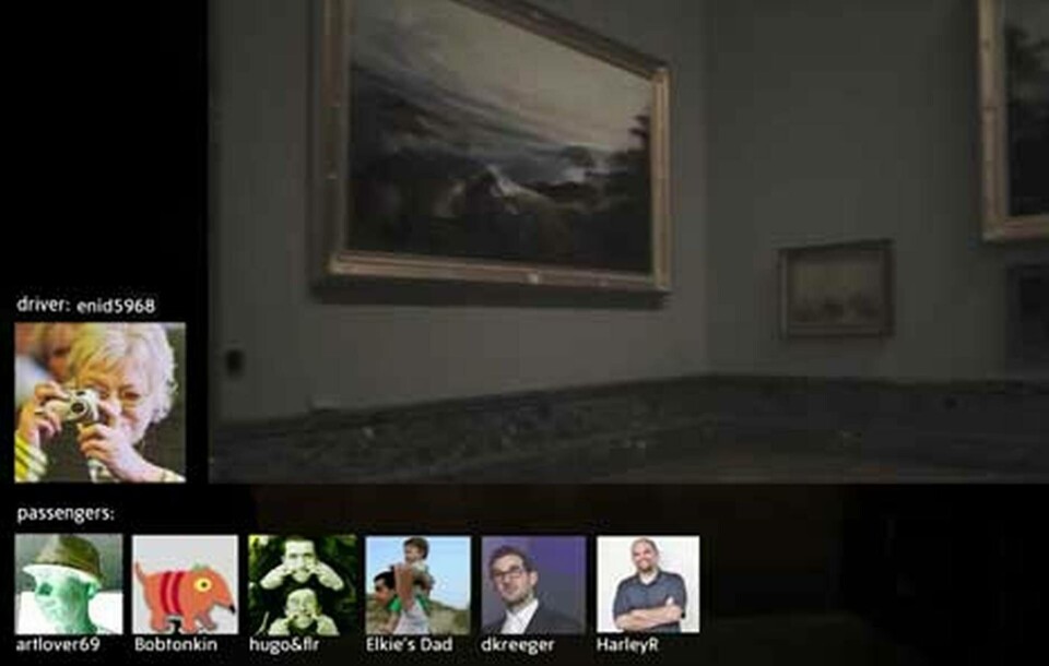 Den som får fjärrstyra roboten via webben tar med sig några passagerare som kan diskutera vad de ser. Foto: Tate Britain Den som får fjärrstyra roboten via webben tar med sig några passagerare som kan diskutera vad de ser. Foto: Tate Britain