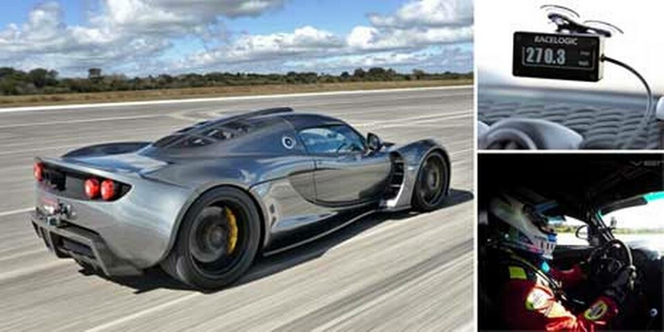 När föraren Brian Smith tvingades börja inbromsningen accelererade bilen fortfarande. Foto: Hennessey Venom GT När föraren Brian Smith tvingades börja inbromsningen accelererade bilen fortfarande. Foto: Hennessey Venom GT