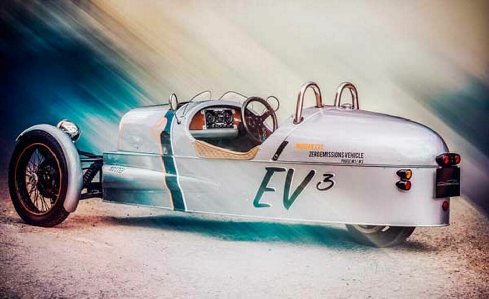 Morgan EV3 kallas den eldrivna trehjuling som Morgan planerar ha i produktion hösten 2016. Foto: Morgan