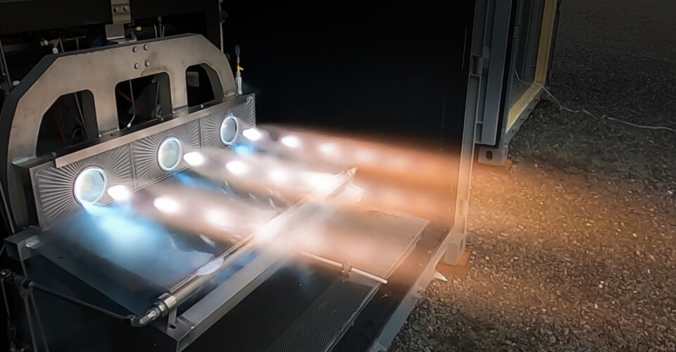 Tester av Stoke Spaces raketmotor. Foto: Stoke Space Tester av Stoke Spaces raketmotor. Foto: Stoke Space