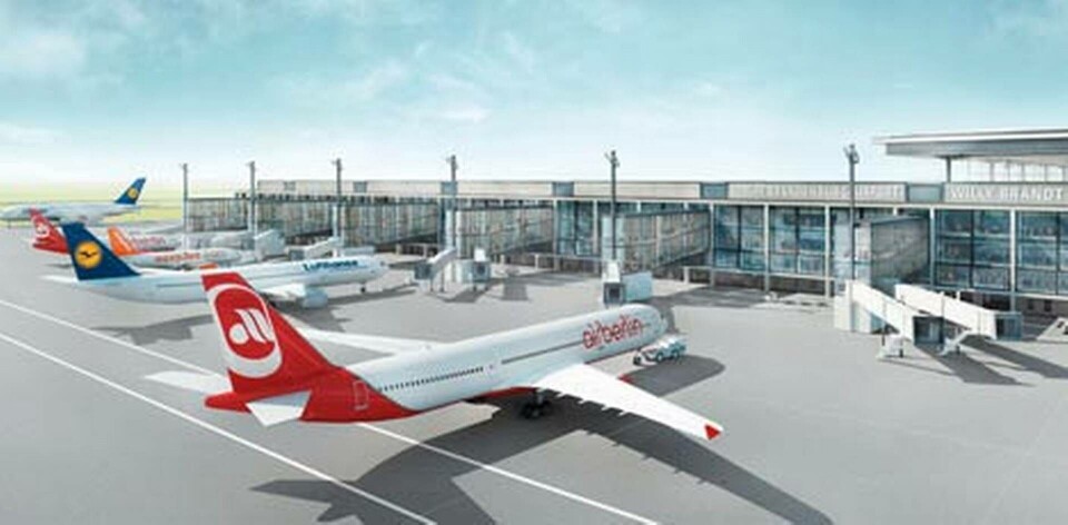 Arkitektskiss på en av terminalerna vid Berlin Brandenburg International. Foto: BER Arkitektskiss på en av terminalerna vid Berlin Brandenburg International. Foto: BER