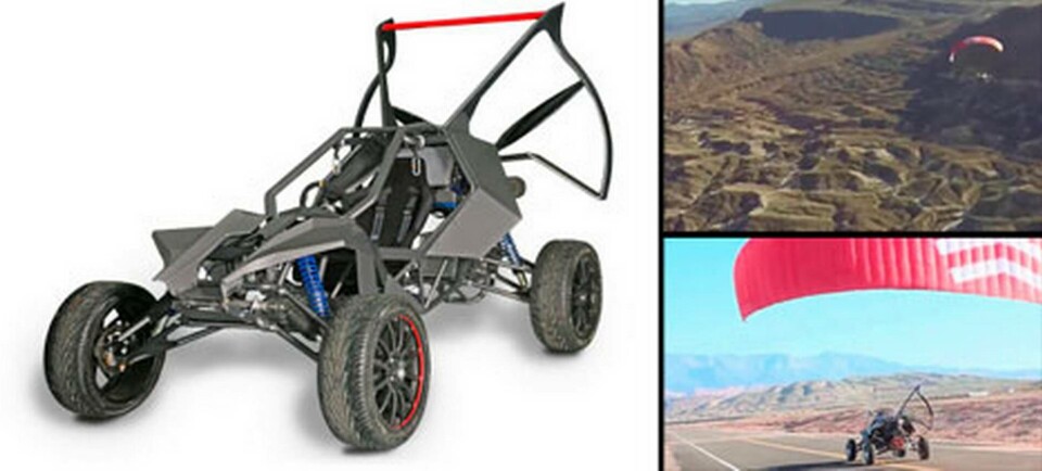 På tre minuter förvandlas Skyrunner från en bil till en flygfarkost. Foto: Skyrunner På tre minuter förvandlas Skyrunner från en bil till en flygfarkost. Foto: Skyrunner