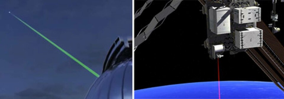 Lasersändaren på rymdstationen låstes vid mottagaren på jorden via en laserstråle från ett observatorium i Kalifornien. Foto: Nasa Lasersändaren på rymdstationen låstes vid mottagaren på jorden via en laserstråle från ett observatorium i Kalifornien. Foto: Nasa