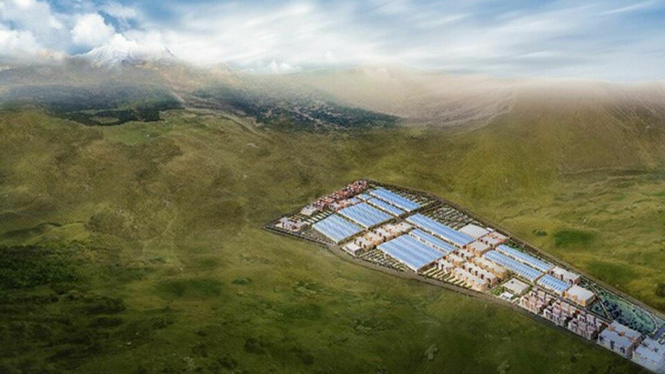 En visionsbild av hur BYD:s batterifabrik ska se ut när den är färdigbyggd nästa år.