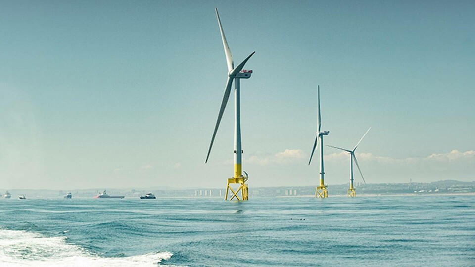 Vindkraftverken i testparken är stora, med en maxeffekt om 8,4 respektive 8,8 MW. Foto: Vattenfall Vindkraftverken i testparken är stora, med en maxeffekt om 8,4 respektive 8,8 MW. Foto: Vattenfall