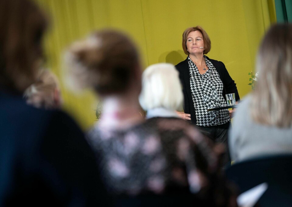 Jeanette Andersson, vd Minc, talar vid Nordic Female Investor Meetup på Studio i Malmö på torsdagen. Foto: Johan Nilsson/TT