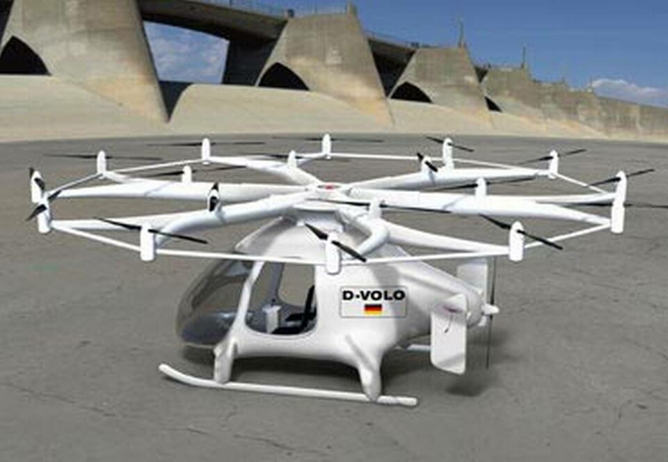 Modell av volocoptern med sina 18 rotorer. Foto: E-volo Modell av volocoptern med sina 18 rotorer. Foto: E-volo