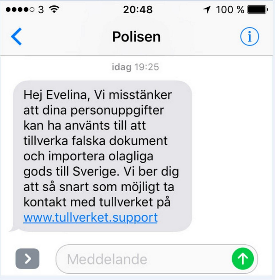 Se upp med de falska sms-meddelandena, varnar Polisen. Foto: Polisen Se upp med de falska sms-meddelandena, varnar Polisen. Foto: Polisen