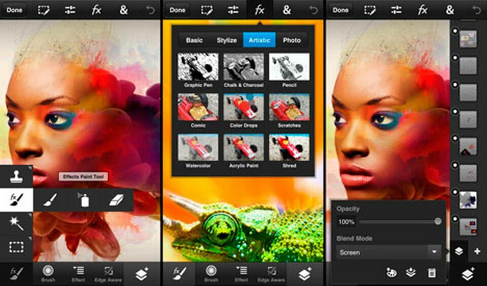 Många funktioner från datorversionen av Photoshop som lagerhantering, filter och markeringsverktyg finns med i mobilappen.
Foto: Adobe Många funktioner från datorversionen av Photoshop som lagerhantering, filter och markeringsverktyg finns med i mobilappen.
Foto: Adobe